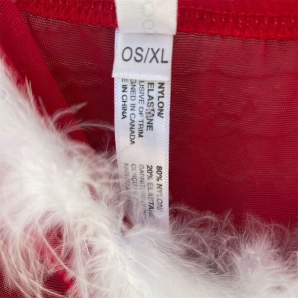 Coquette Women's Crotchless Teddy XL Red/White/Black Feather Trim Lace - Picture 11 of 11